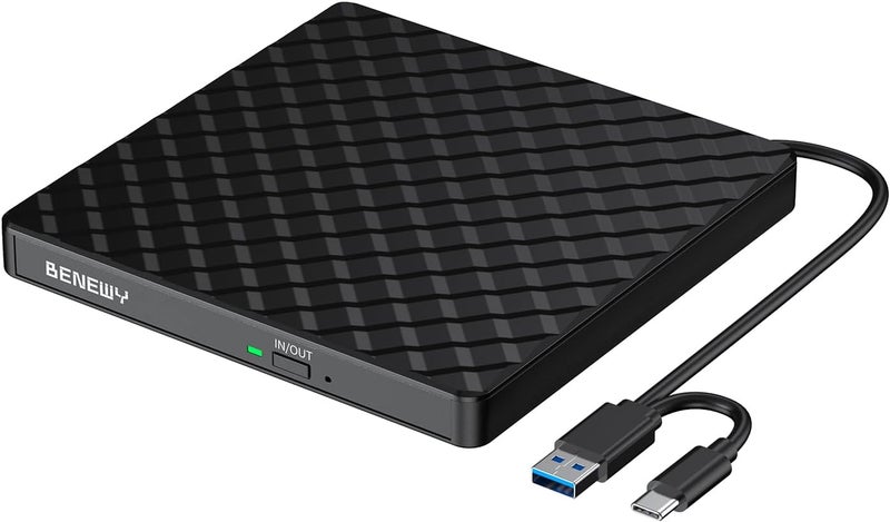 BENEWY External CD DVD Drive for Laptop, USB 3.0 USB C CD Burner DVD/CD ROM Drive Reader External DVD Drive DVD Player for Laptop Desktop PC Windows 11/10/8.1/7 MacBook Mac Linux OS Apple Black - Image 1